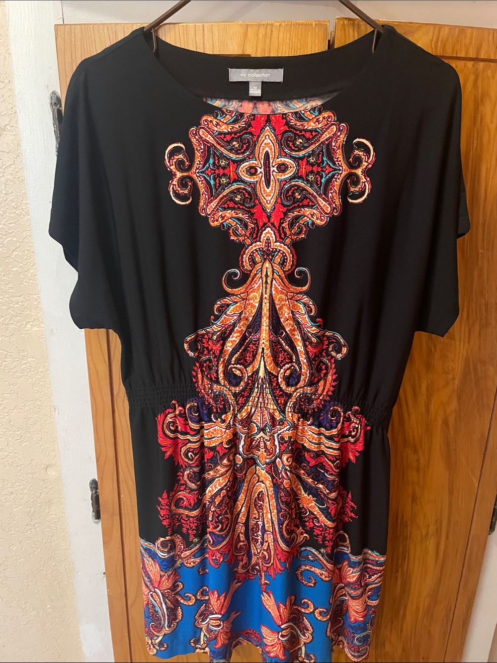 NY Collection Black Mini Dress with Multicolor Paisley Accents